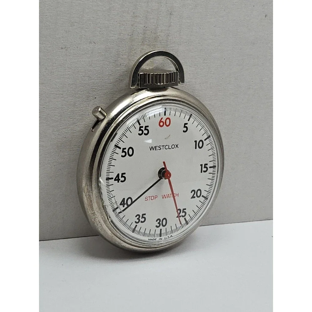 Vintage Westclox Mechanical Stopwatch USA Made Wind Up Pocket Timer Silver Retro